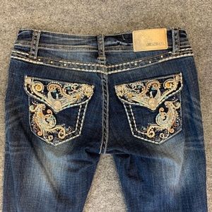 Grace in LA Jean Womens 27 Blue Denim Stretch Cotton Bootcut Embellished Faded
